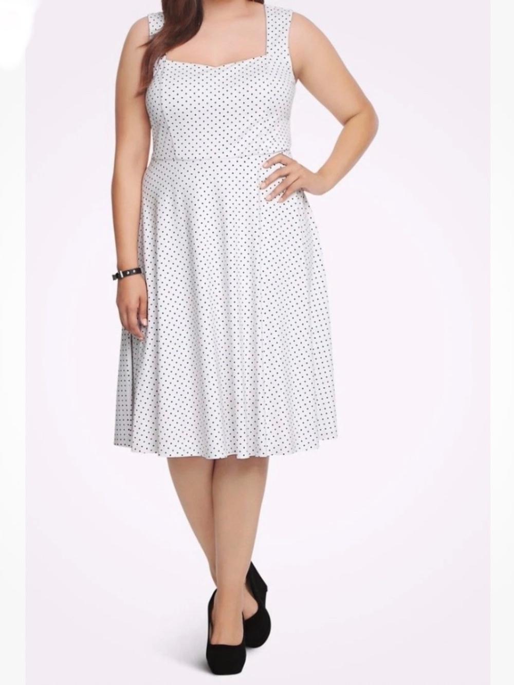 Torrid White Black Polka Dot Knit Swing Dress Size 14 Summer Classic Retro